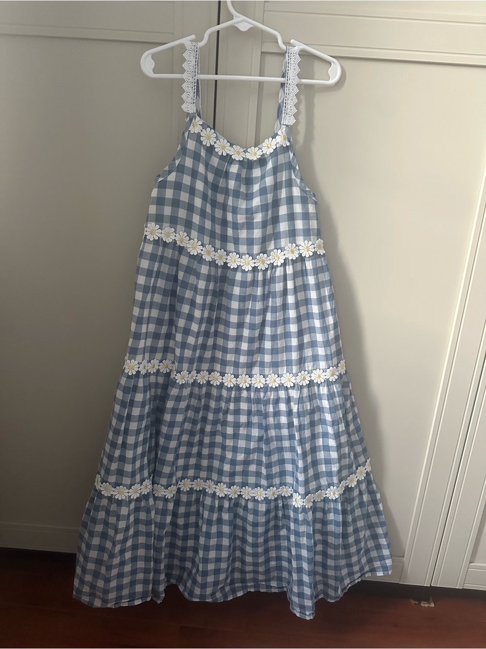Isaac Mizrahi Blue Gingham Daisy Trim Sundress